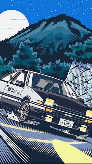 Initial D AE86 Trueno Night Drive Anime Illustration HD phone wallpaper