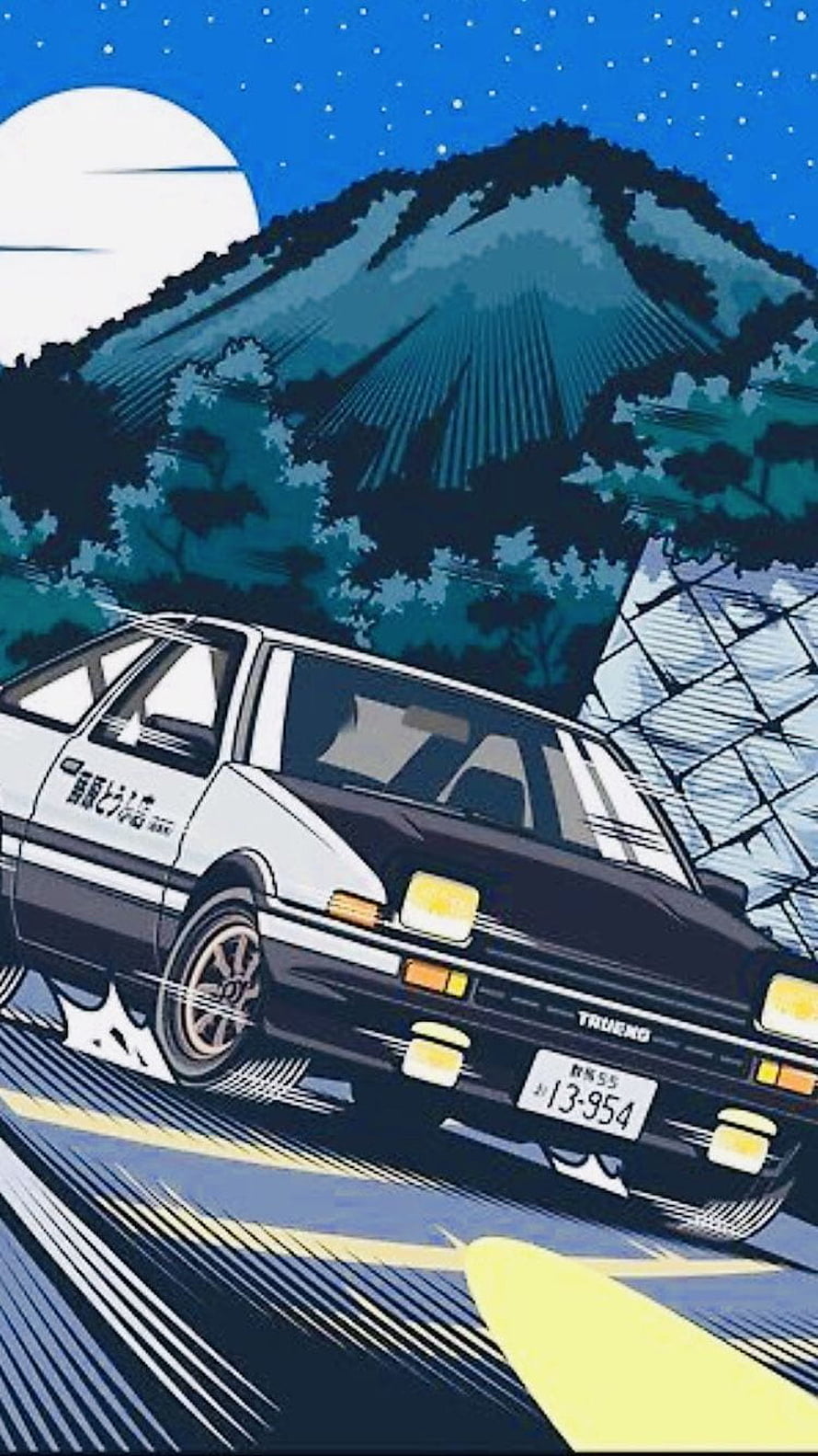 Initial D AE86 Trueno Night Drive Anime Illustration HD phone wallpaper