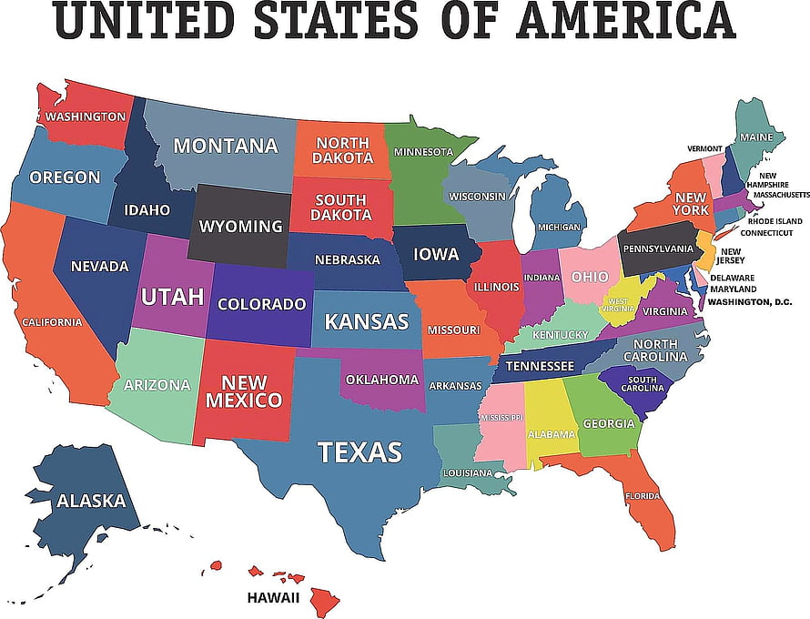 Colorful United States Map with All 50 States Labeled HD wallpaper