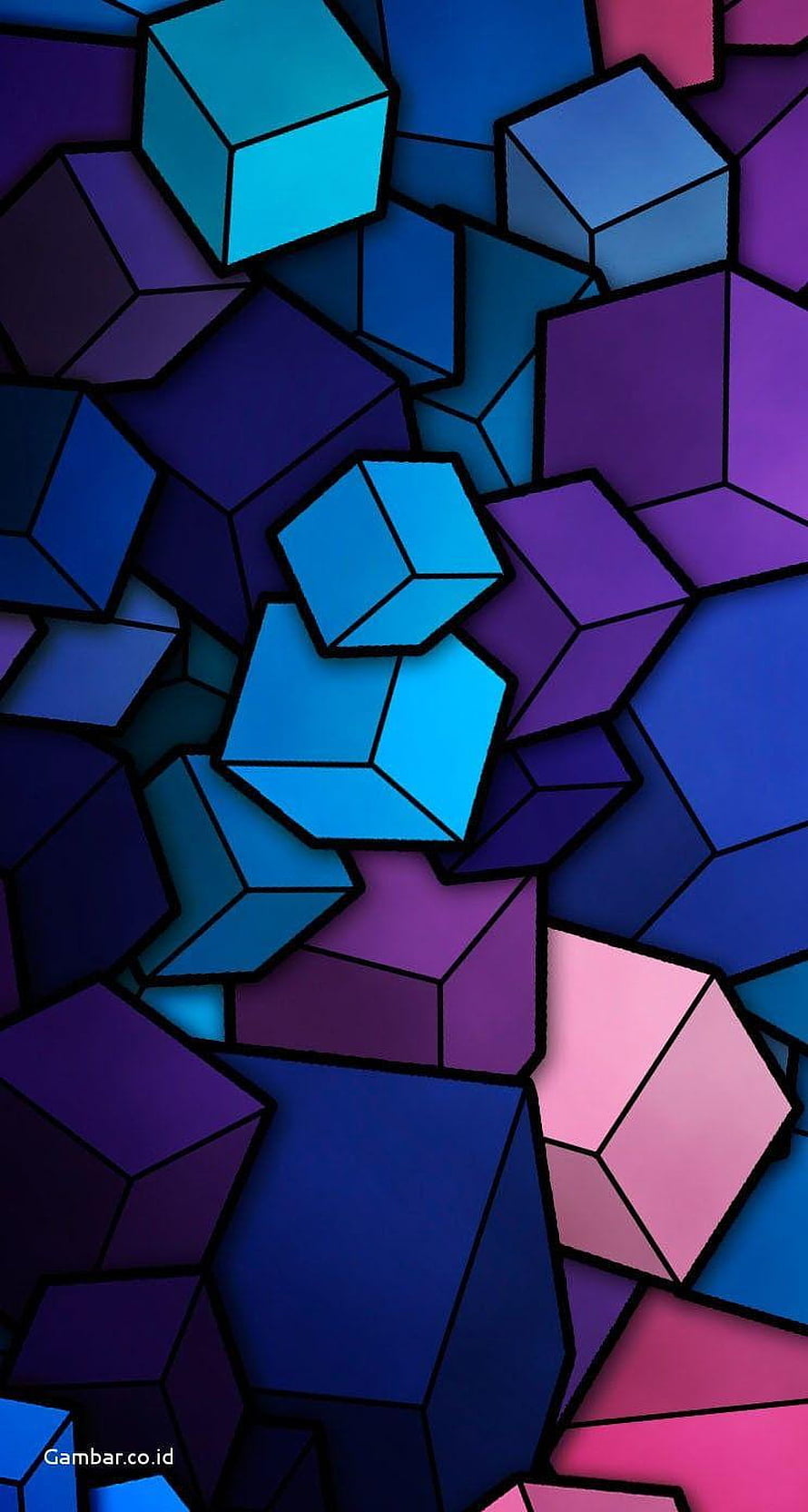 Abstract Geometric Cube Pattern in Blue and Purple Tones HD phone wallpaper