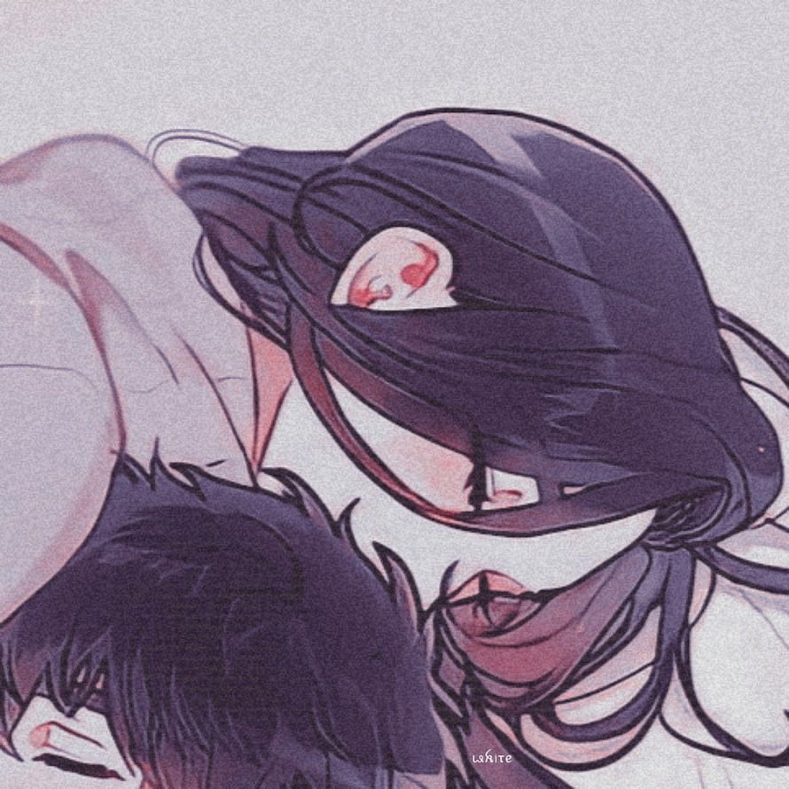 Anime Couple Lying Down With Dark Hair and Red Eyes HD phone wallpaper
