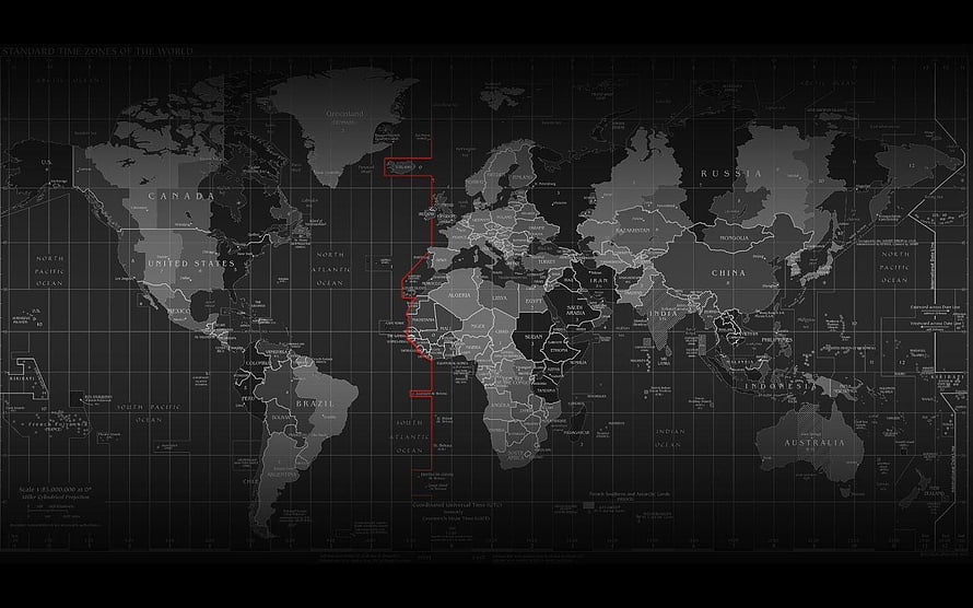 Dark World Map with Red Route Line and Grid Overlay for Desktop Background HD wallpaper