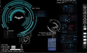 Batcomputer Interface with Batman Logo and Villain Profiles on Dark Tech Dashboard HD wallpaper