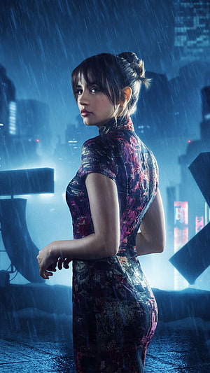 Ana de Armas as Joi in Blade Runner 2049 Cinematic Rain Scene HD phone wallpaper