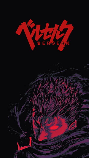 Berserk Guts Dark Manga Illustration with Red Glowing Eyes and Spiky Hair HD phone wallpaper