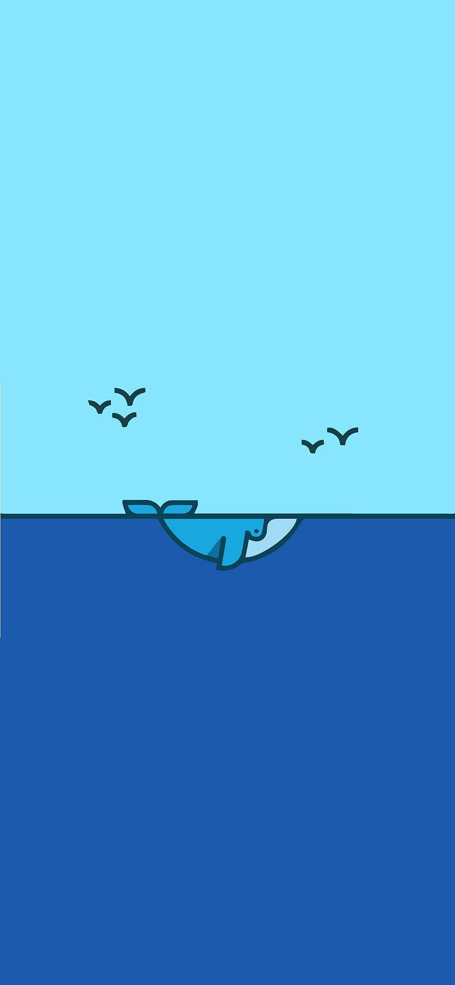 Minimalist Whale Surfacing in Ocean with Birds in Sky HD phone wallpaper