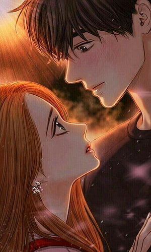 Romantic Korean Webtoon Couple in Warm Golden Light HD phone wallpaper