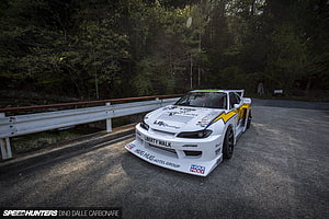 Liberty Walk Nissan Silvia S15 Super Silhouette Race Car on Forest Road HD wallpaper