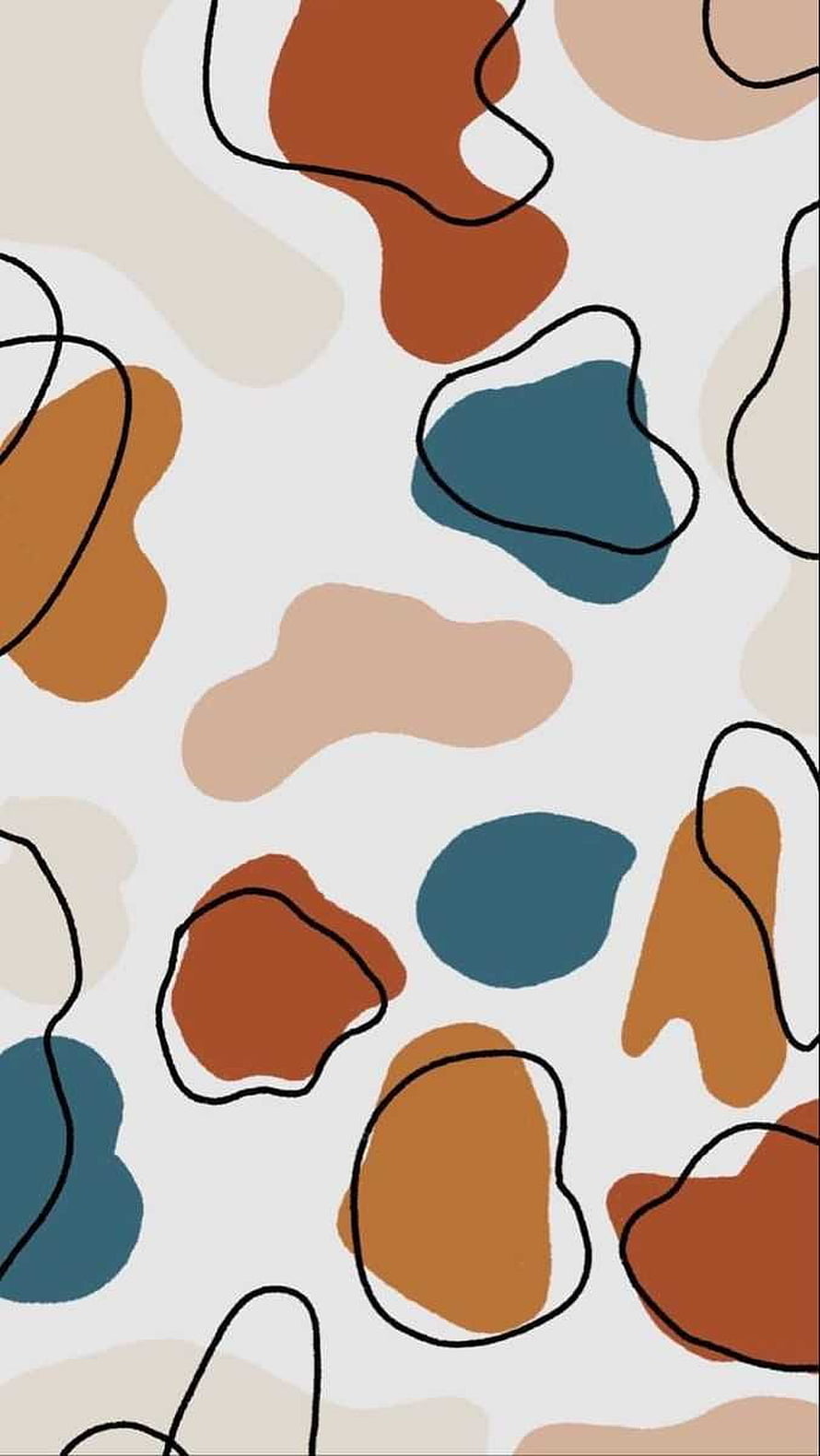 Abstract Cow Print Pattern with Earthy Tones and Black Outlines HD phone wallpaper