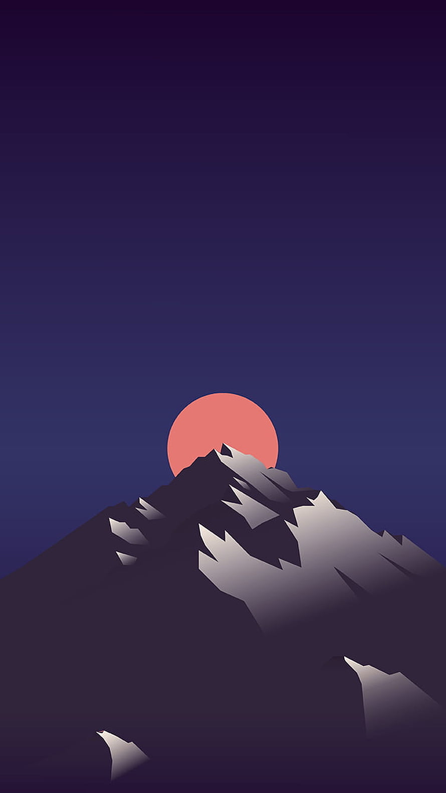 Minimalist Mountain Peak with Setting Sun in Dark Purple Sky HD phone wallpaper