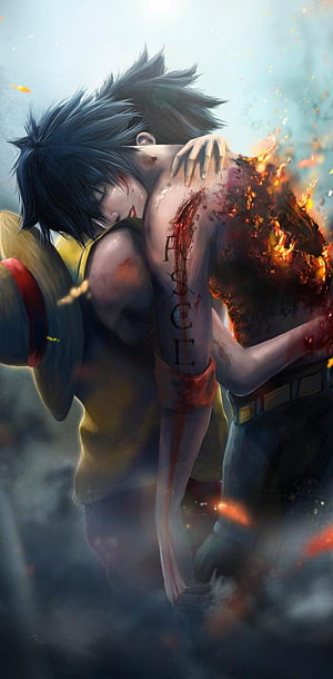 Portgas D Ace Final Embrace in One Piece Anime Fan Art HD phone wallpaper