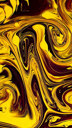 Vibrant Yellow and Black Fluid Art Abstract Liquid Swirls HD phone wallpaper