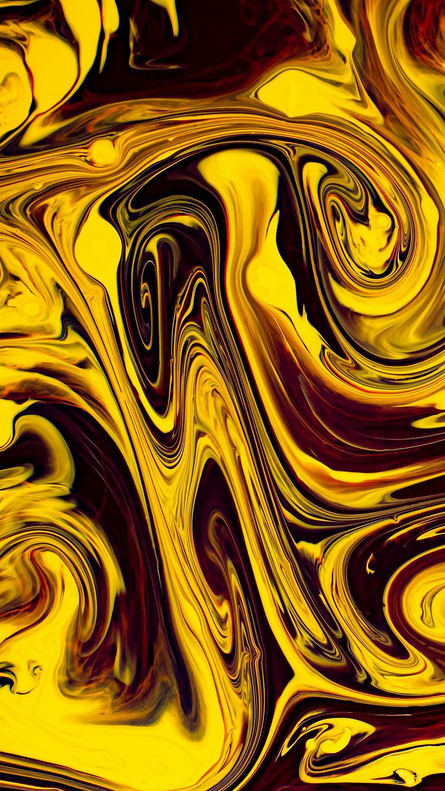 Vibrant Yellow and Black Fluid Art Abstract Liquid Swirls HD phone wallpaper