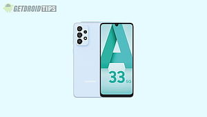 Samsung Galaxy A33 5G smartphone in light blue with triple camera and front display HD wallpaper