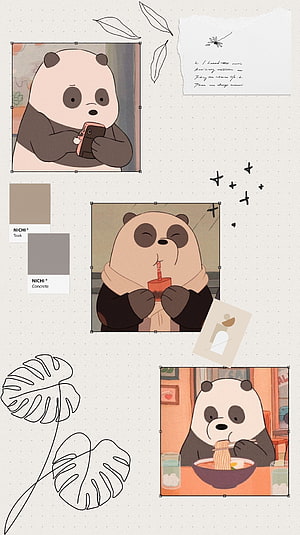 We Bare Bears Panda Aesthetic Collage with Coffee and Ramen Scenes HD phone wallpaper