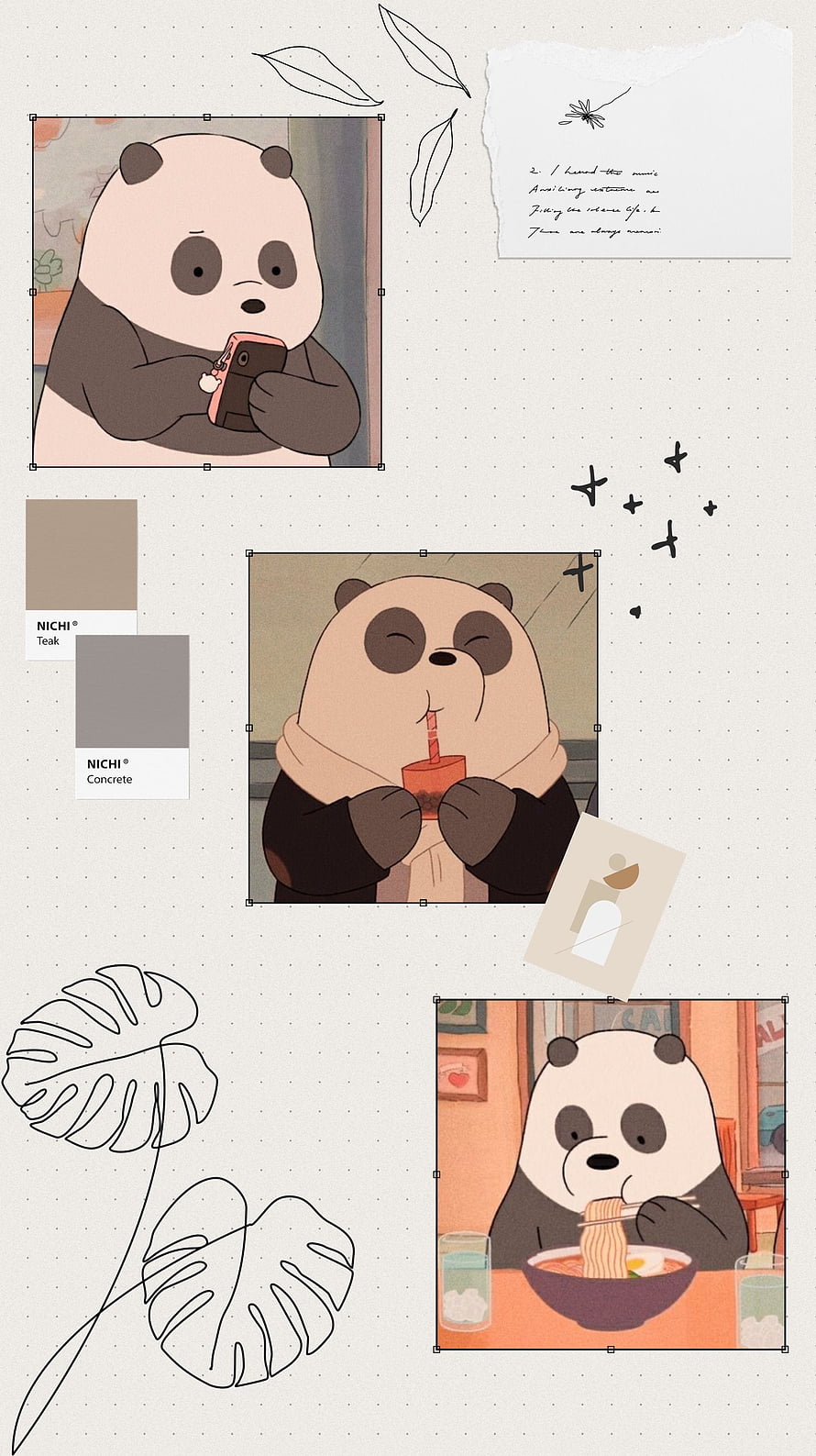 We Bare Bears Panda Aesthetic Collage with Coffee and Ramen Scenes HD phone wallpaper