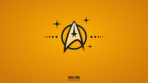 Star Trek Command Starfleet Emblem on Golden Background with Sparkling Stars HD wallpaper