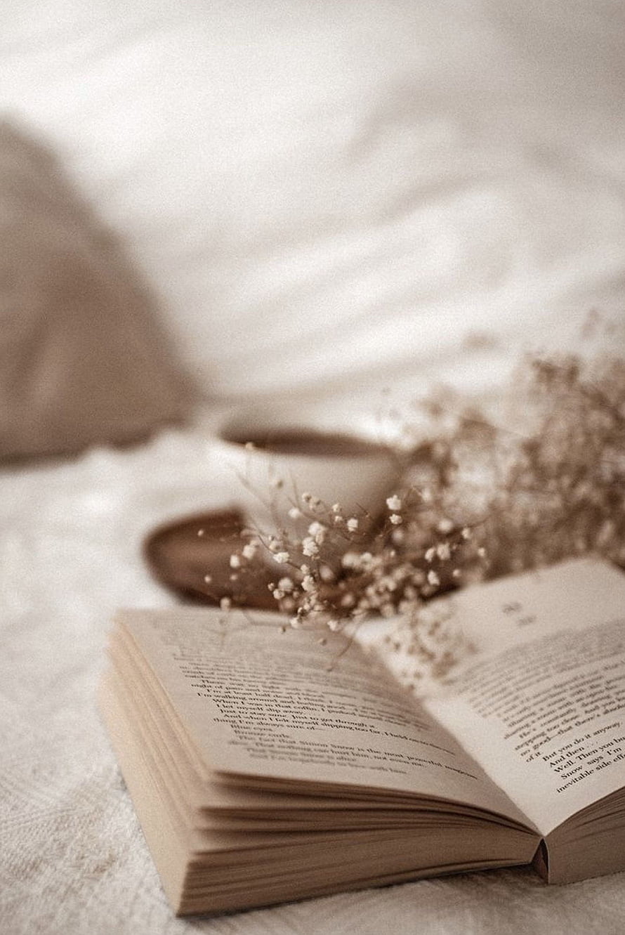 Open Book and Dried Flowers on Linen with Soft Sepia Aesthetic HD phone wallpaper