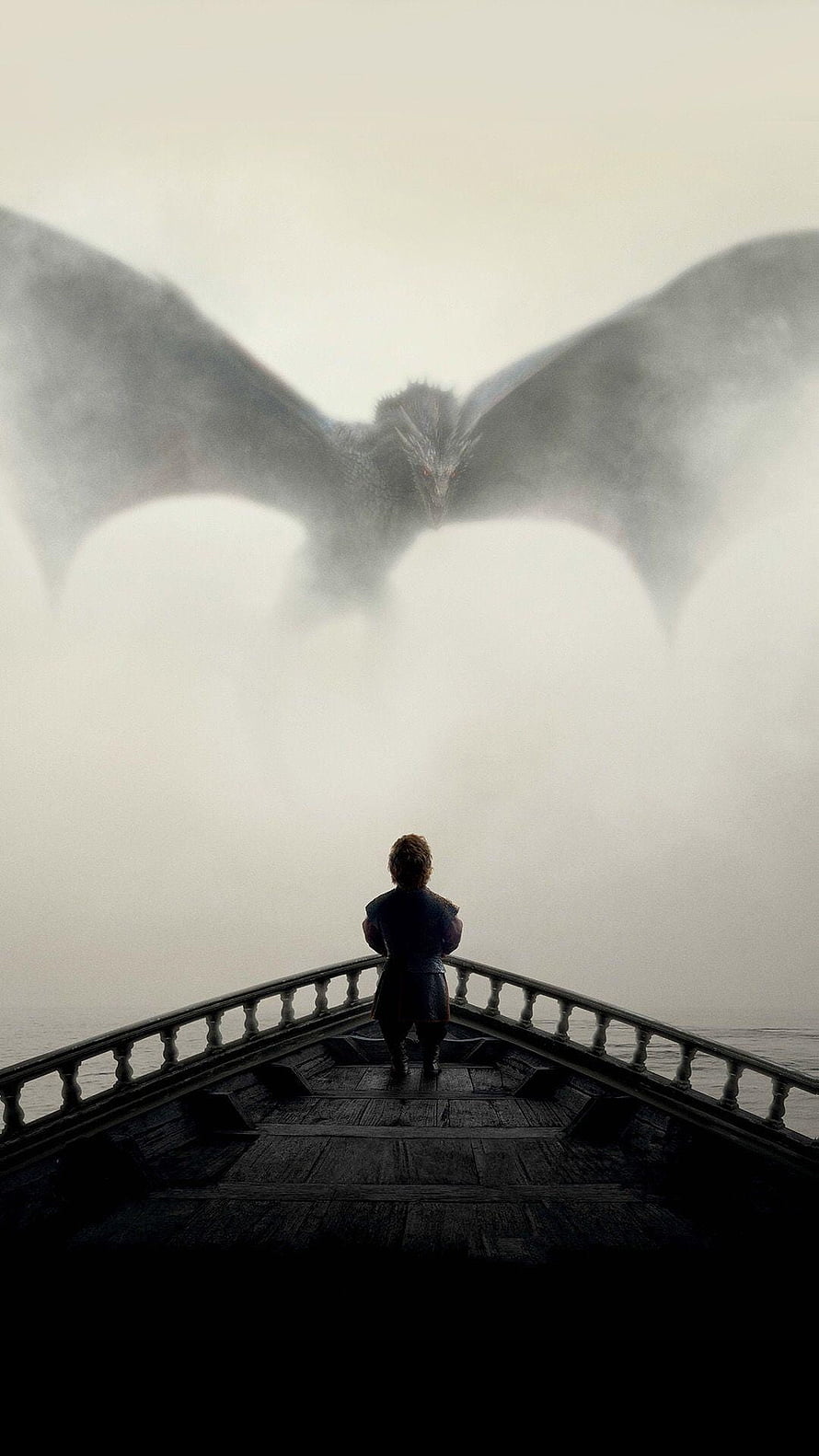Tyrion Lannister Confronts a Massive Dragon on a Misty Bridge in Game of Thrones HD phone wallpaper