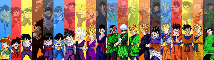 Dragon Ball Z Character Evolution Timeline Featuring Goku, Gohan, and Villain Forms HD wallpaper