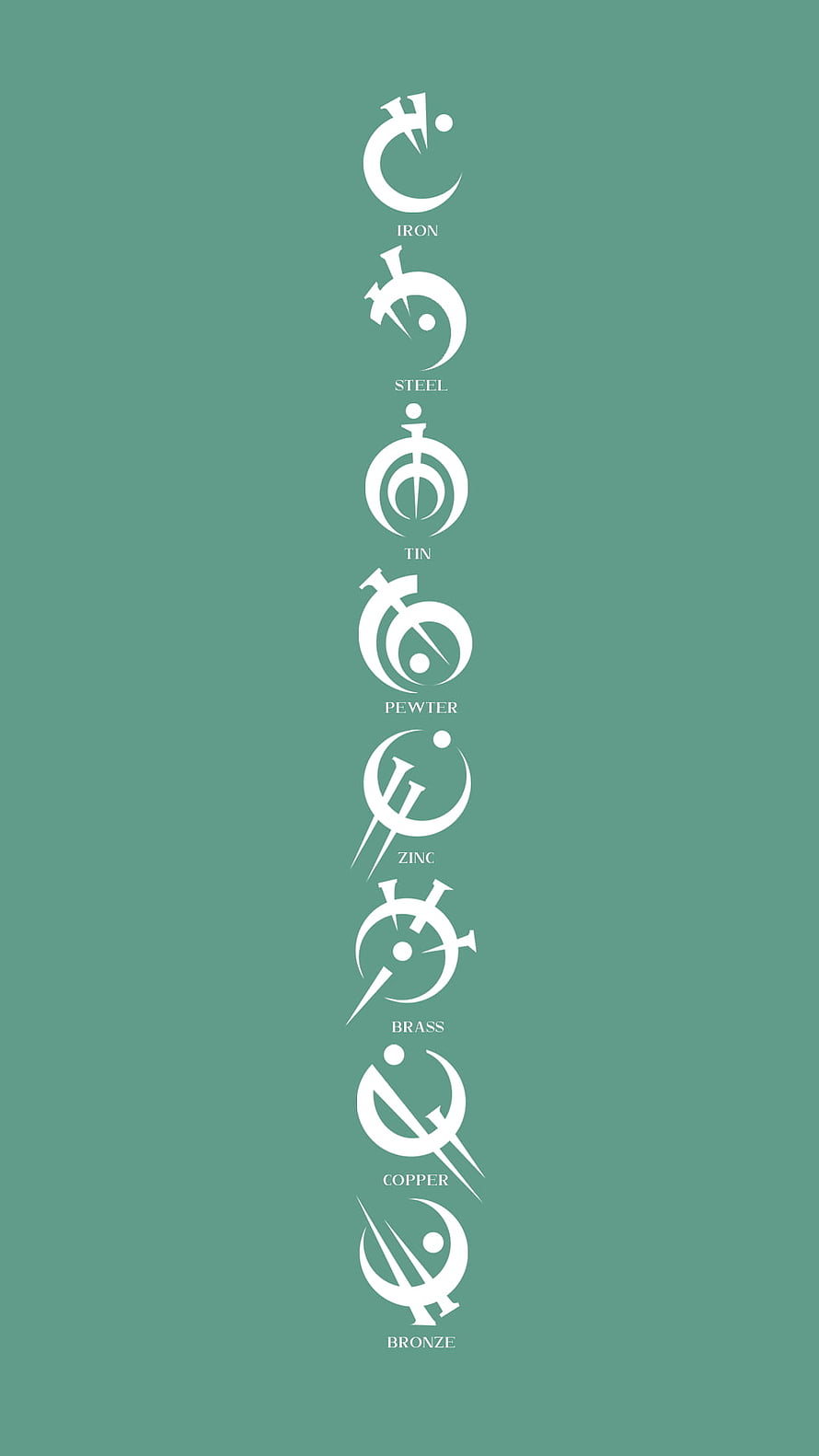 Mistborn Allomantic Metals: Iron, Steel, Tin, Pewter, Zinc, Brass, Copper, Bronze HD phone wallpaper