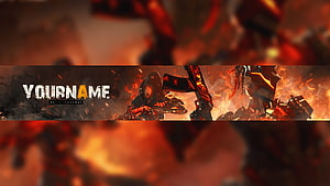Fiery Battlefield YouTube Banner Template with Armored Warrior and Explosive Action HD wallpaper