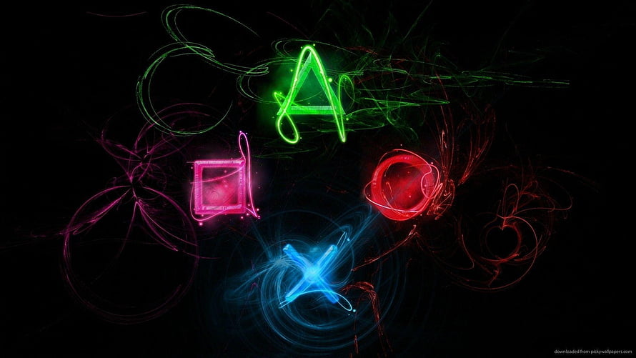 PlayStation Controller Face Buttons Glowing Neon Abstract Art HD wallpaper