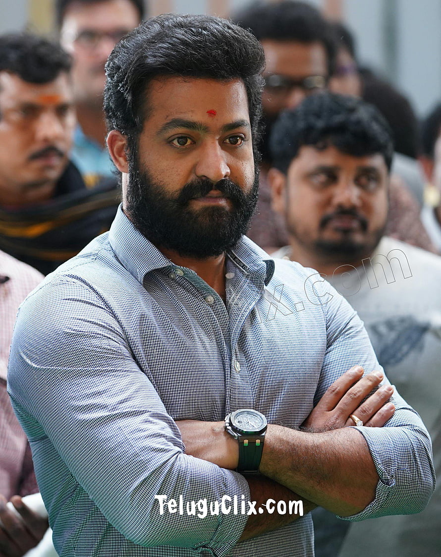 JR NTR in a checkered shirt with arms crossed at a public event HD phone wallpaper
