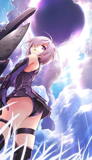 Mash Kyrielight from Fate Grand Order in Dark Armor Under a Purple Moon HD phone wallpaper