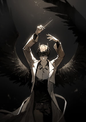 Omniscient Reader's Viewpoint Character with Dark Wings and Glowing Sword HD phone wallpaper