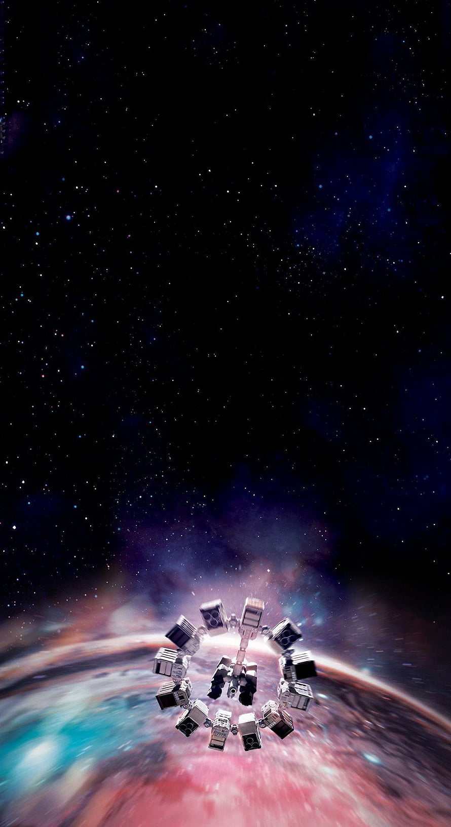 Interstellar Endurance Spaceship Orbiting a Vibrant Wormhole in Deep Space HD phone wallpaper