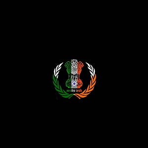 Indian National Emblem Ashoka Lion Capital with Tricolor Laurel Wreath on Black Background HD phone wallpaper