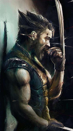 Wolverine Concept Art: Bearded Warrior with Claws and Armor in Dramatic Lighting HD phone wallpaper