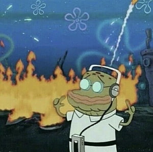 SpongeBob SquarePants Krusty Krab Fire Scene with Headphones HD wallpaper