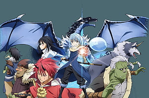 Tensei Shitara Slime Datta Ken Anime Group Art with Rimuru and Dragon HD wallpaper