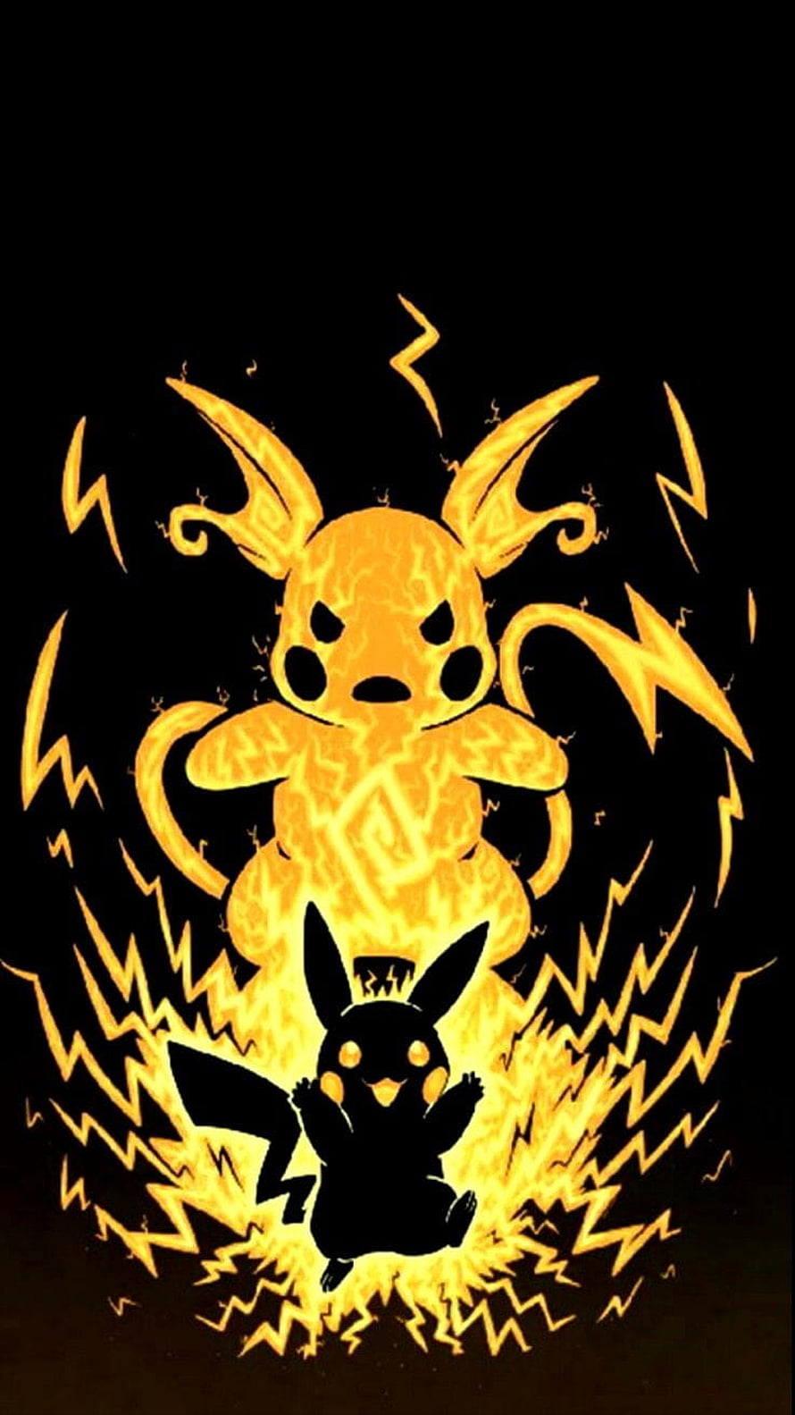Dark Pikachu Silhouette with Electric Aura and Lightning Effects HD phone wallpaper