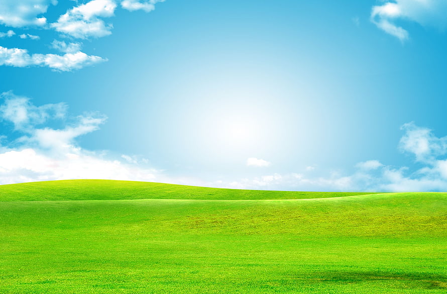 Serene Rolling Green Hills Under a Bright Blue Sky with Fluffy White Clouds HD wallpaper