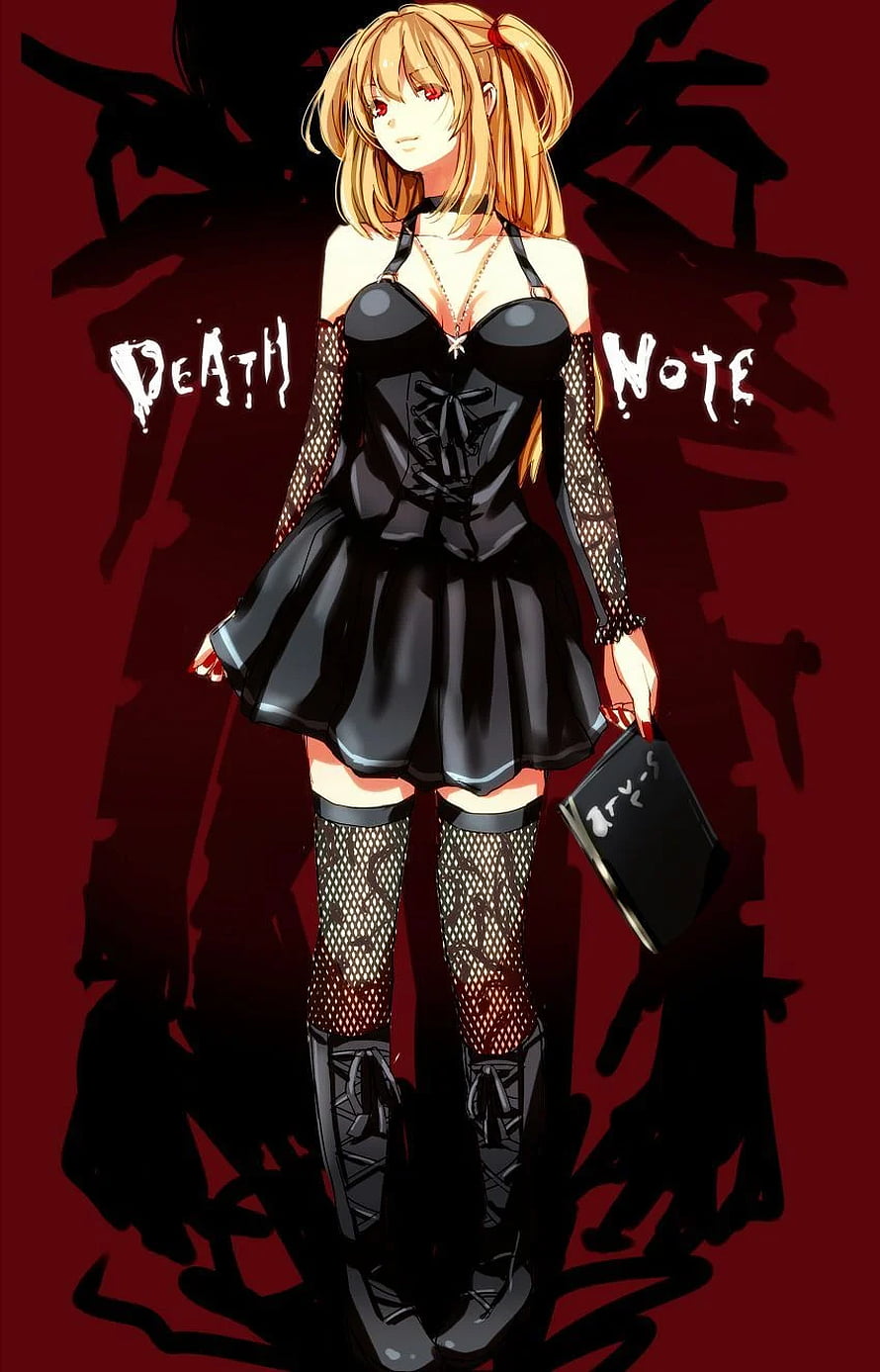 Misa Amane in Black Gothic Dress and Fishnet Stockings from Death Note HD phone wallpaper