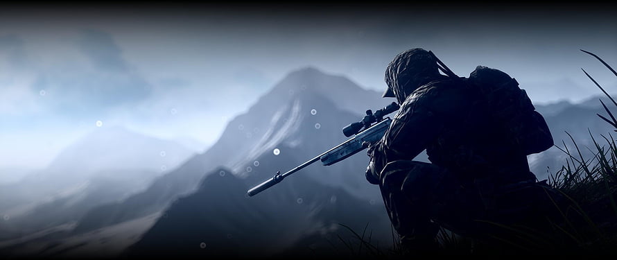 Silhouetted Sniper with Scoped Rifle on Misty Mountain Ridge HD wallpaper