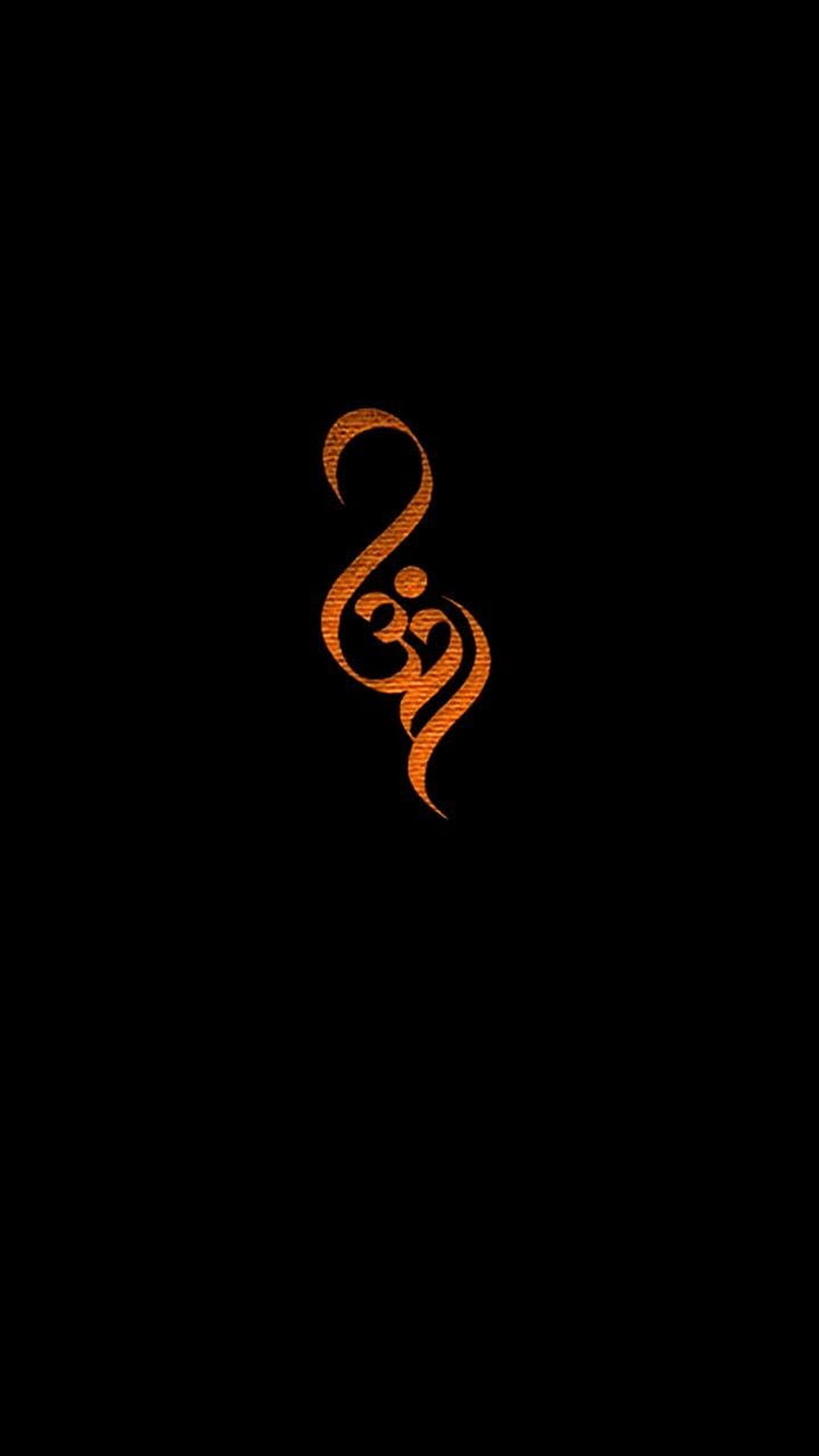 Elegant Orange Om Symbol on Black Background Minimalist Spiritual Design HD phone wallpaper