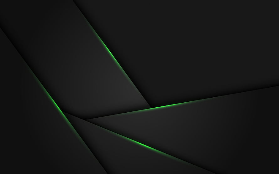 Dark Geometric Abstract Background with Glowing Green Neon Lines and Sharp Angular Edges HD wallpaper
