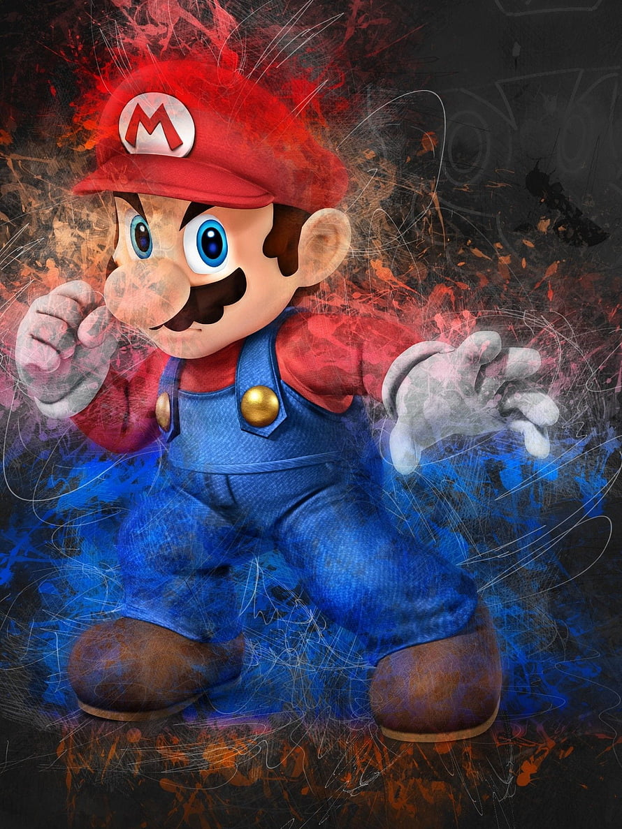 Super Mario Digital Art with Dynamic Red and Blue Energy Effects HD phone wallpaper