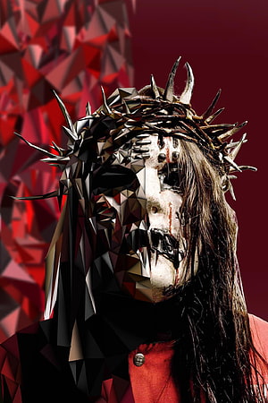 Joey Jordison Slipknot Portrait With Spiked Crown And Geometric Low-Poly Face Mask HD phone wallpaper