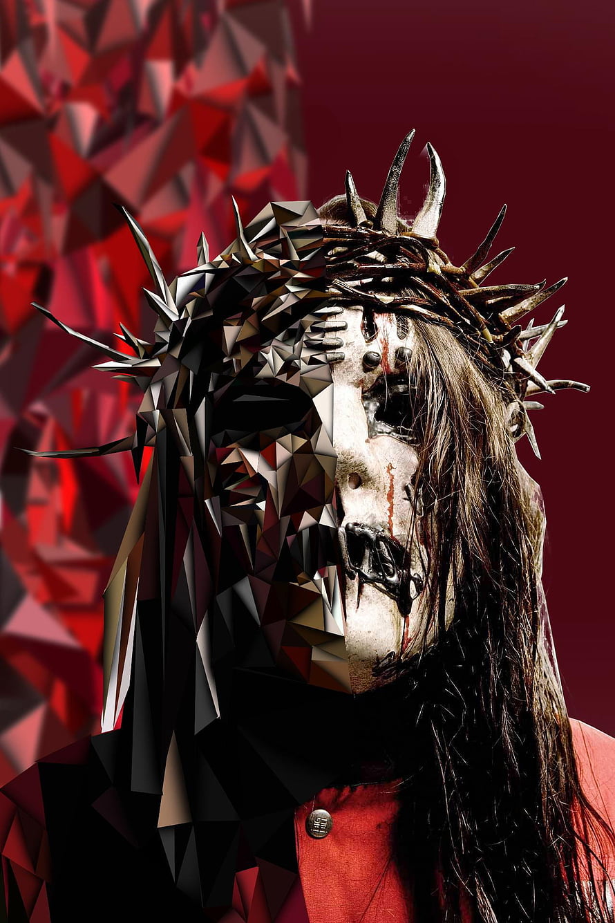 Joey Jordison Slipknot Portrait With Spiked Crown And Geometric Low-Poly Face Mask HD phone wallpaper