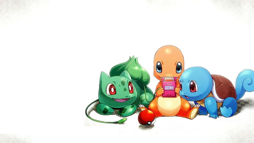 Pokemon Gen 1 Starter Trio Bulbasaur Charmander Squirtle with Game Boy and Pokeball HD wallpaper