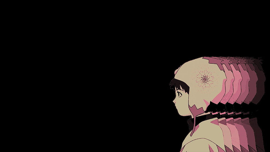Serial Experiments Lain Anime Character Profile with Glitch Effect on Black Background HD wallpaper