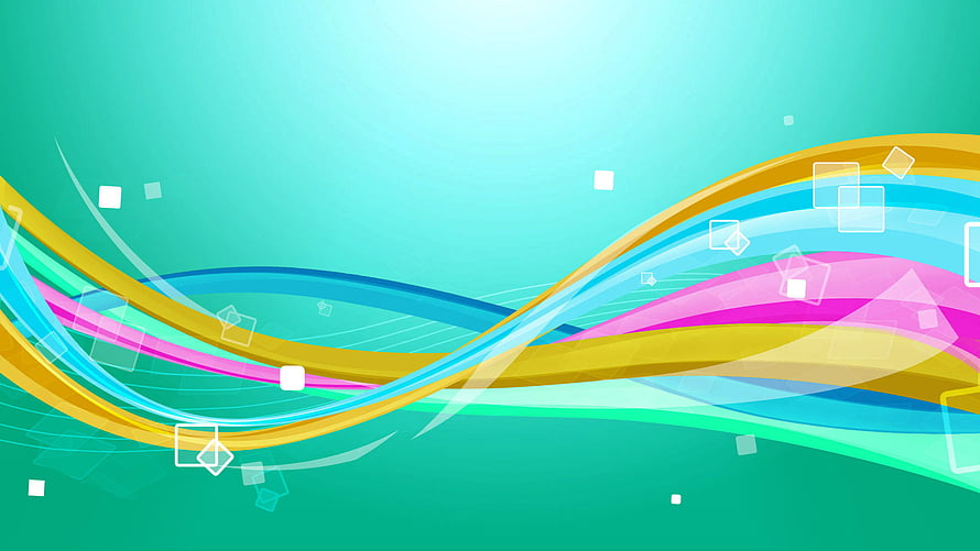 Vibrant Abstract Wavy Lines with Geometric Shapes on Teal Background HD wallpaper