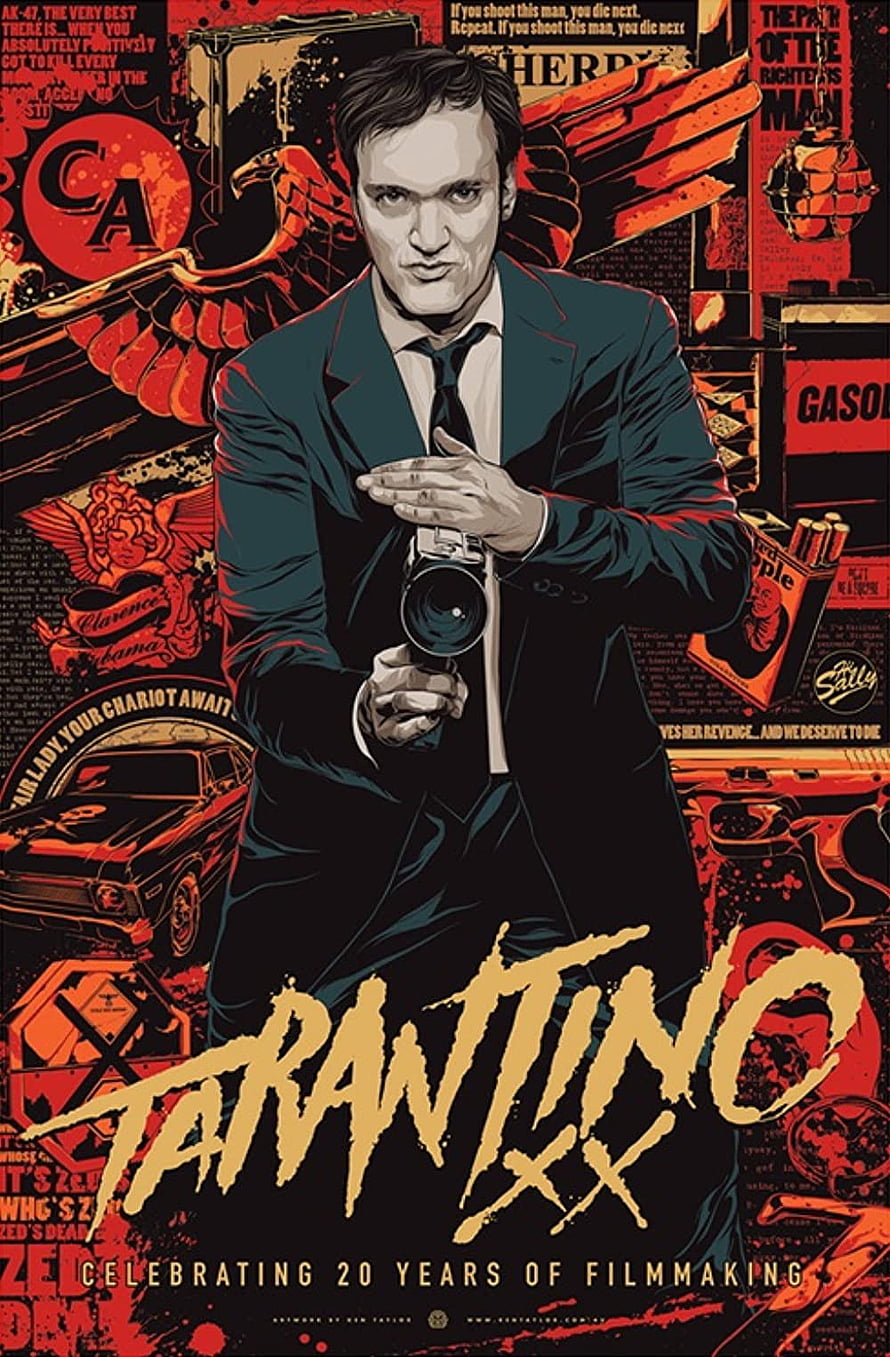Quentin Tarantino 20 Years of Filmmaking Poster with Camera and Vintage Car HD phone wallpaper