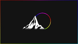 Minimalist White Mountain Peak with Rainbow Gradient Ring on Black Background HD wallpaper