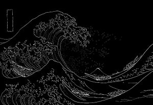 Monochrome Japanese Woodblock Print of the Great Wave Off Kanagawa with Mount Fuji HD wallpaper